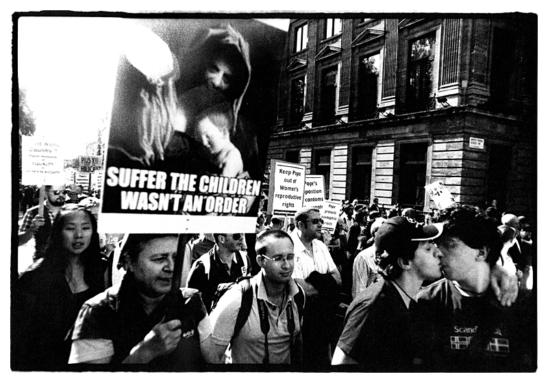 Protesting the arrival of Pope Benedict XVI, Piccadilly, London, England by Toby Deveson. September 2010